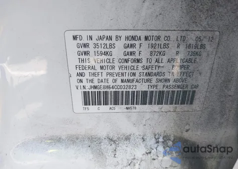 2012 Honda Fit Sport из США, поврежденный, VIN JHMGE8H54CC032823